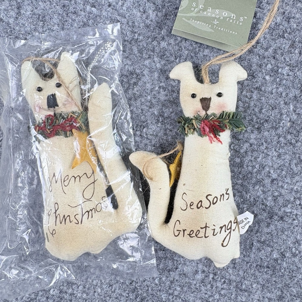 Vintage Seasons Of Cannon Falls Cat Ornaments Set Of 2 Cathy‎ Pendleton Folk Art